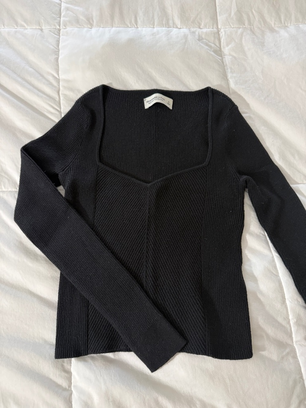 Abercrombie & Fitch Black Ribbed V-Neck Long-Sleeve Top